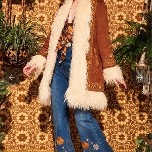 Brown Embroidered Penny Lane Coat Hippie Shake